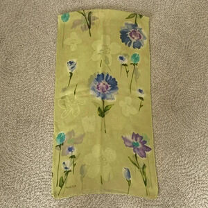 Echo silk scarf lime, green with blue and purple floral print